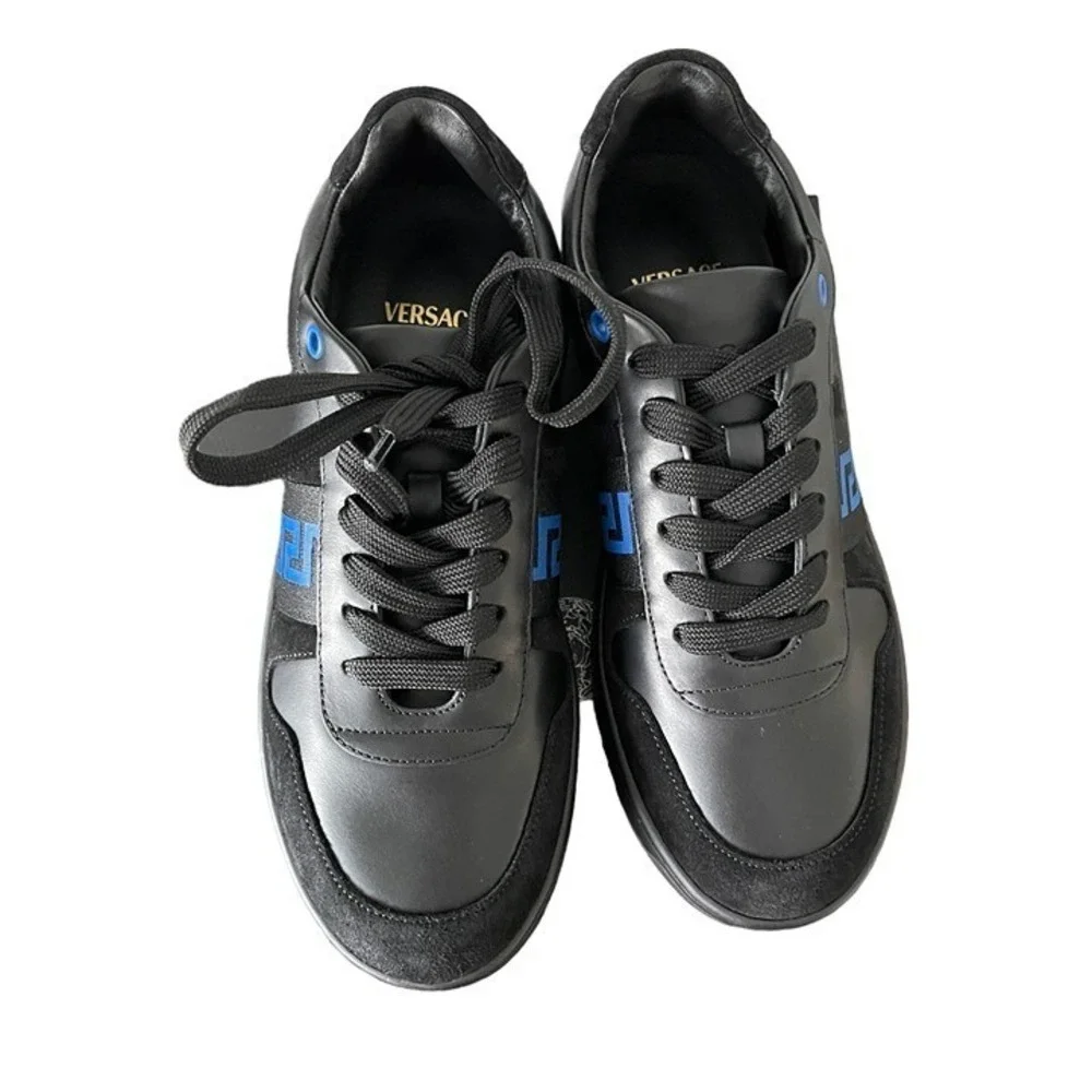 Versace La Greca Black/Blue Sneaker‎ Unisex Womens 1011938, sz 38.5